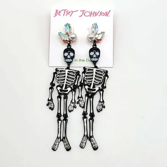 CLEARANCE Betsey Johnson Skeleton Glow in the Dark Halloween Earrings - Picture 1 of 2